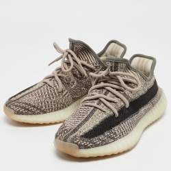 Pre Owned Yeezy x Adidas Brown/White Knit Fabric Boost 350 V2 Zyon Sneakers Size 39 1/3 