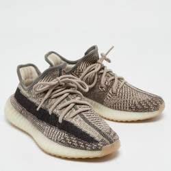Pre Owned Yeezy x Adidas Brown/White Knit Fabric Boost 350 V2 Zyon Sneakers Size 39 1/3 