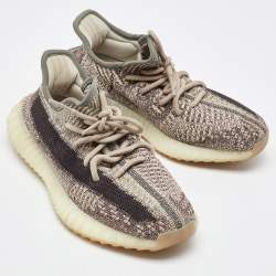 Pre Owned Yeezy x Adidas Beige/Brown Knit Fabric Boost 350 V2 Zyon Sneakers Size 38