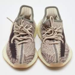 Pre Owned Yeezy x Adidas Beige/Brown Knit Fabric Boost 350 V2 Zyon Sneakers Size 38