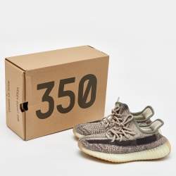 Pre Owned Yeezy x Adidas Beige/Brown Knit Fabric Boost 350 V2 Zyon Sneakers Size 38