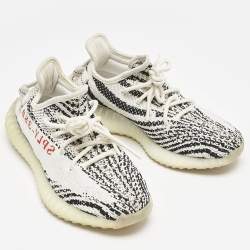 Yeezy x Adidas White/Black Knit Fabric Boost 350 V2 Zebra Sneakers Size 38