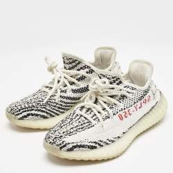 Yeezy x Adidas White/Black Knit Fabric Boost 350 V2 Zebra Sneakers Size 38