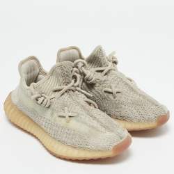 Yeezy x Adidas Beige Knit Fabric Boost 350 V2 Citrin Lace Up Sneakers Size 38            