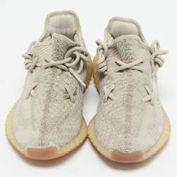 Yeezy x Adidas Beige Knit Fabric Boost 350 V2 Citrin Lace Up Sneakers Size 38            