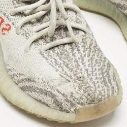 Pre Owned Yeezy x Adidas Blue/White Knit Fabric Boost 350 V2 Cloud White Non-Reflective Sneakers 39 1/3