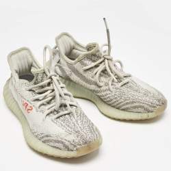 Pre Owned Yeezy x Adidas Blue/White Knit Fabric Boost 350 V2 Cloud White Non-Reflective Sneakers 39 1/3