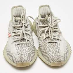 Pre Owned Yeezy x Adidas Blue/White Knit Fabric Boost 350 V2 Cloud White Non-Reflective Sneakers 39 1/3