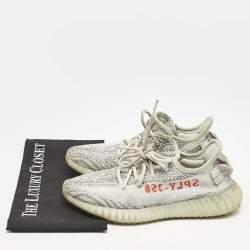 Pre Owned Yeezy x Adidas Blue/White Knit Fabric Boost 350 V2 Cloud White Non-Reflective Sneakers 39 1/3