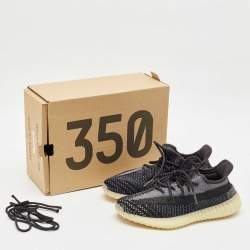 Yeezy x Adidas Black/Grey Knit Fabric Boost 350 V2 Carbon Sneakers Size 42