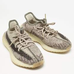 Pre Owned Yeezy x Adidas Beige/Brown Knit Fabric Boost 350 V2 Zyon Sneakers Size 38