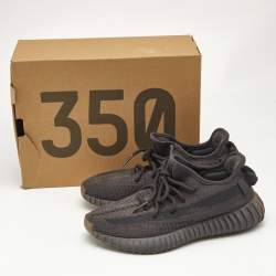 Pre Owned Yeezy x Adidas Black Knit Fabric Boost 350 V2 Cinder Sneakers Size 38