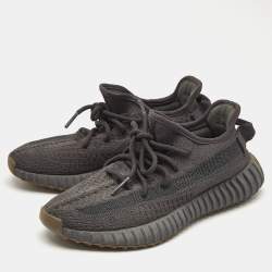 Pre Owned Yeezy x Adidas Black Knit Fabric Boost 350 V2 Cinder Sneakers Size 38