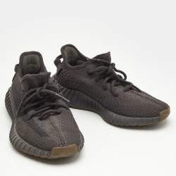 Pre Owned Yeezy x Adidas Black Knit Fabric Boost 350 V2 Cinder Sneakers Size 38