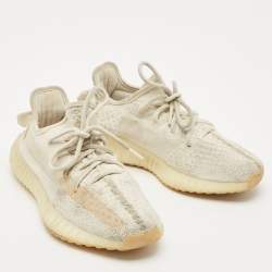 Pre Owned Yeezy x Adidas Cream Knit Fabric Boost 350 V2 Synth Non Reflective Sneakers Size 38
