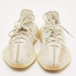 Pre Owned Yeezy x Adidas Cream Knit Fabric Boost 350 V2 Synth Non Reflective Sneakers Size 38