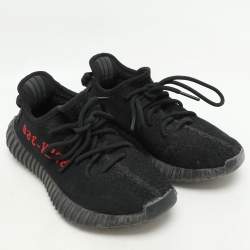 Pre Owned Yeezy x Adidas Black Fabric Boost 350 V2 Slate Core Sneakers Size 37 1/3