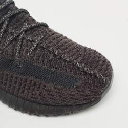 Pre Owned Yeezy x Adidas Black Knit Fabric Boost 350 V2 Black Non-Reflective Sneakers Size 34
