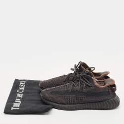 Pre Owned Yeezy x Adidas Black Knit Fabric Boost 350 V2 Black Non-Reflective Sneakers Size 34