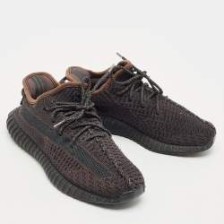 Pre Owned Yeezy x Adidas Black Knit Fabric Boost 350 V2 Black Non-Reflective Sneakers Size 34