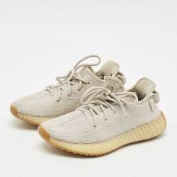 Pre Owned Yeezy x adidas Grey Knit Fabric Boost 350 V2 Sesame Sneakers Size 38