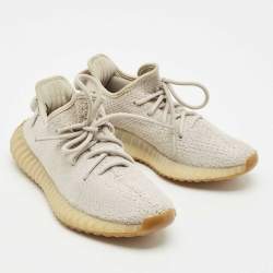 Pre Owned Yeezy x adidas Grey Knit Fabric Boost 350 V2 Sesame Sneakers Size 38