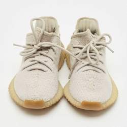 Pre Owned Yeezy x adidas Grey Knit Fabric Boost 350 V2 Sesame Sneakers Size 38