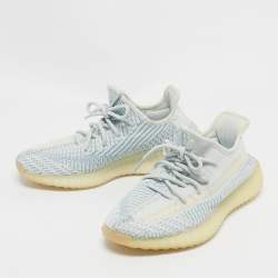 Pre Owned Yeezy x Adidas Blue/White Knit Fabric Boost 350 V2 Cloud White (Non-Reflective) Sneakers 38 2/3