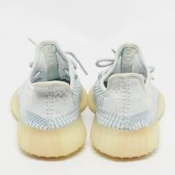 Pre Owned Yeezy x Adidas Blue/White Knit Fabric Boost 350 V2 Cloud White (Non-Reflective) Sneakers 38 2/3