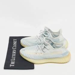 Pre Owned Yeezy x Adidas Blue/White Knit Fabric Boost 350 V2 Cloud White (Non-Reflective) Sneakers 38 2/3