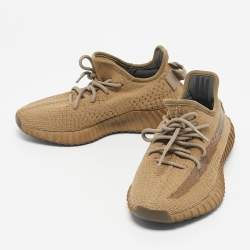 Pre Owned Yeezy x Adidas Brown Knit Fabric Boost 350 V2 Earth Sneakers Size 38 2/3