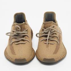 Pre Owned Yeezy x Adidas Brown Knit Fabric Boost 350 V2 Earth Sneakers Size 38 2/3