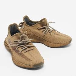 Pre Owned Yeezy x Adidas Brown Knit Fabric Boost 350 V2 Earth Sneakers Size 38 2/3