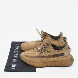 Pre Owned Yeezy x Adidas Brown Knit Fabric Boost 350 V2 Earth Sneakers Size 38 2/3