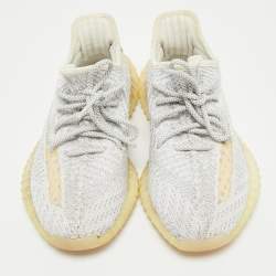 Pre Owned Yeezy x Adidas White/Grey Knit Fabric Boost 350 V2 Static Reflective Sneakers Size 38 2/3