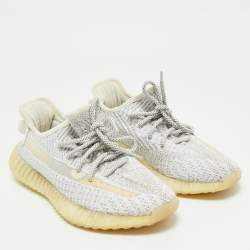 Pre Owned Yeezy x Adidas White/Grey Knit Fabric Boost 350 V2 Static Reflective Sneakers Size 38 2/3