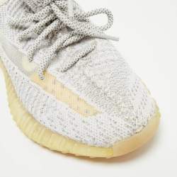 Pre Owned Yeezy x Adidas White/Grey Knit Fabric Boost 350 V2 Static Reflective Sneakers Size 38 2/3