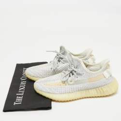 Pre Owned Yeezy x Adidas White/Grey Knit Fabric Boost 350 V2 Static Reflective Sneakers Size 38 2/3