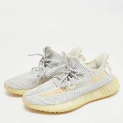 Pre Owned Yeezy x Adidas White/Grey Knit Fabric Boost 350 V2 Static Reflective Sneakers Size 38 2/3