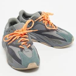 Pre Owned Yeezy x Adidas Grey Suede and Mesh Boost 700 Teal Blue Sneakers Size 38 2/3