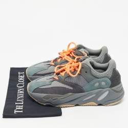 Pre Owned Yeezy x Adidas Grey Suede and Mesh Boost 700 Teal Blue Sneakers Size 38 2/3