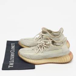 Pre Owned Yeezy x Adidas Pale Green Knit Fabric Boost 350 V2 Citrin (Non-Reflective) Sneakers Size 38 2/3