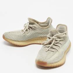 Pre Owned Yeezy x Adidas Pale Green Knit Fabric Boost 350 V2 Citrin (Non-Reflective) Sneakers Size 38 2/3