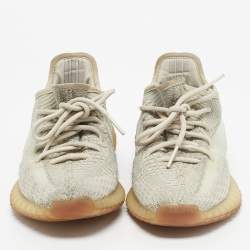 Pre Owned Yeezy x Adidas Pale Green Knit Fabric Boost 350 V2 Citrin (Non-Reflective) Sneakers Size 38 2/3