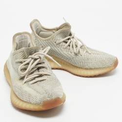 Pre Owned Yeezy x Adidas Pale Green Knit Fabric Boost 350 V2 Citrin (Non-Reflective) Sneakers Size 38 2/3