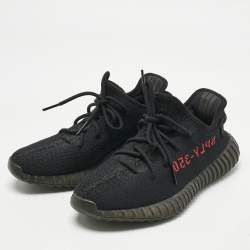 Pre Owned Yeezy x Adidas Black Knit Fabric Boost 350 V2 Bred Sneakers Size 40 2/3