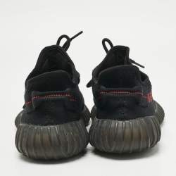 Pre Owned Yeezy x Adidas Black Knit Fabric Boost 350 V2 Bred Sneakers Size 40 2/3