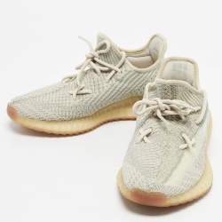 Pre Owned Yeezy x Adidas Pale Green Knit Fabric Boost 350 V2 Citrin (Non-Reflective) Sneakers Size 40 2/3