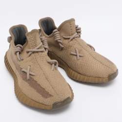 Pre Owned Yeezy x Adidas Brown Knit Fabric Boost 350 V2 Earth Sneakers Size 40