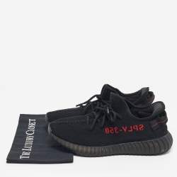 Pre Owned Yeezy x Adidas Black Knit Fabric Boost 350 V2 Bred Sneakers Size 43 1/3